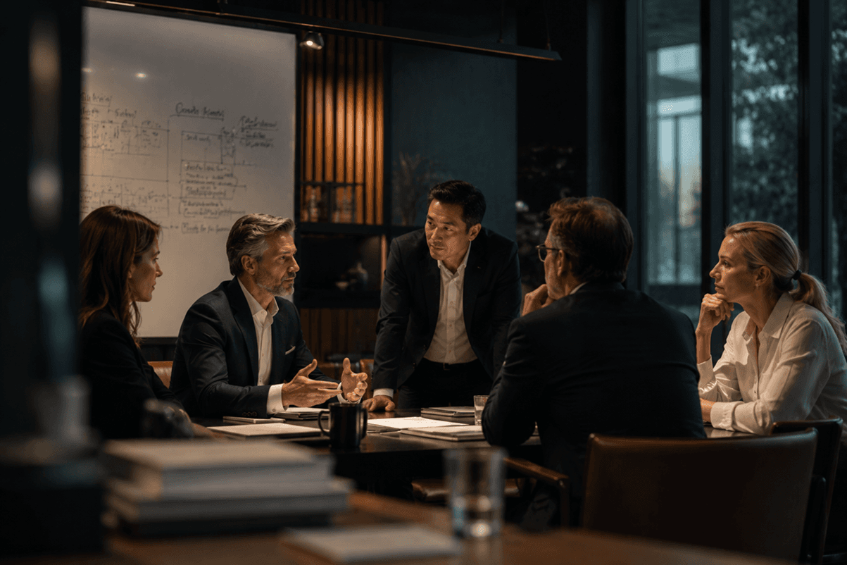 Abstract representation of executive AI leadership enablement